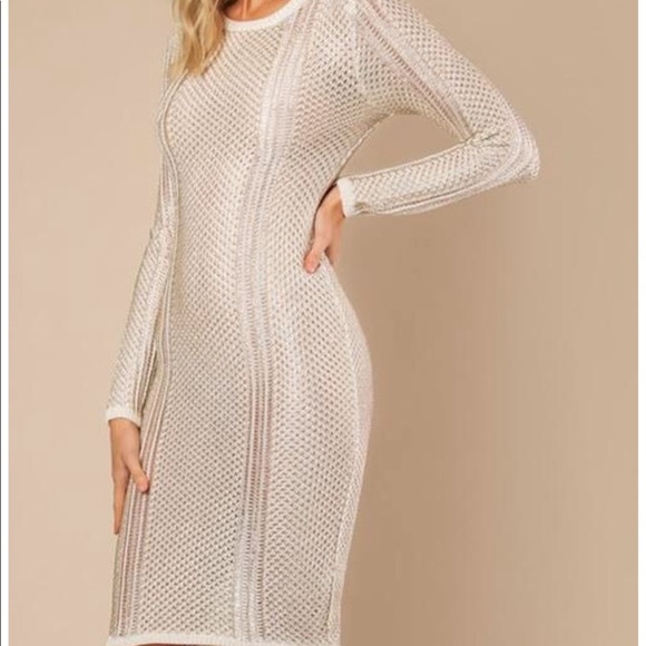 Metallic White Gold Sweater Dress - Picture 4 of 4